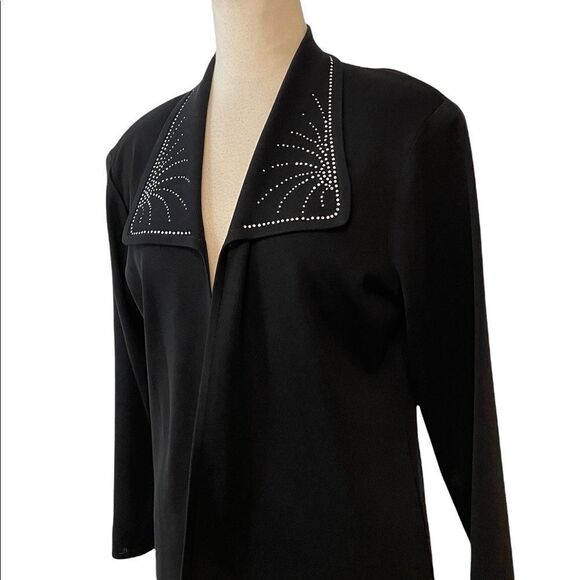 Misook Black Rhinestone Blazer Jacket Acrylic Petite Medium PM - Picture 2 of 6